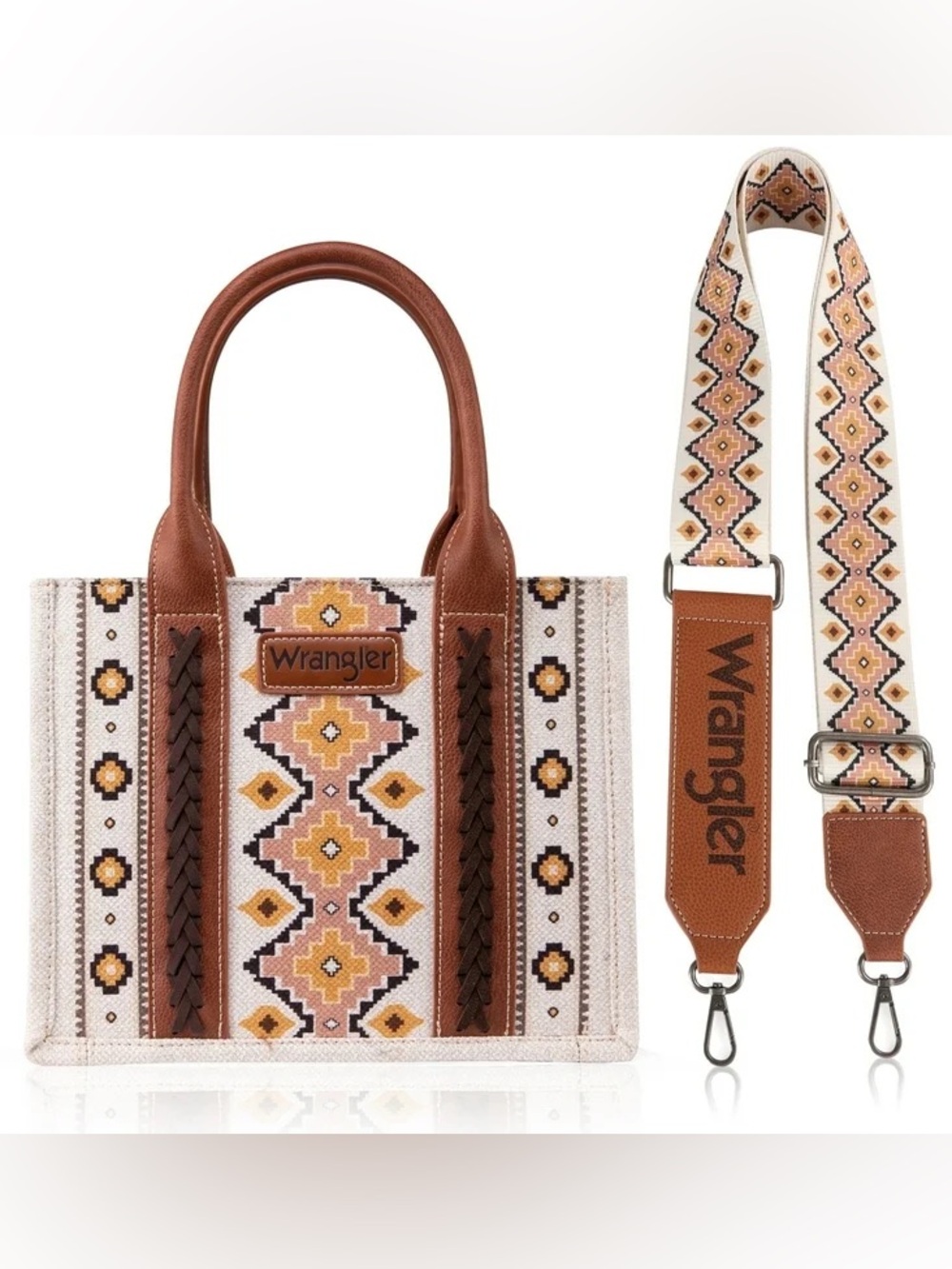 Wrangler Aztec Print Tote Bag | Western Canvas Crossbody w/ Strap